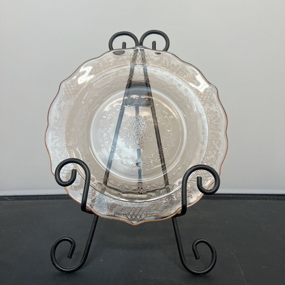 Federal Glass Pink Depression Normandie Bouquet & Lattice Salad Plate 8" Charity